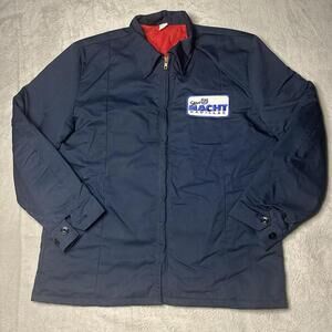 Vintage 70s Cadillac Dealership Mechanics Workwear Jacket Size Large Blue Grunge